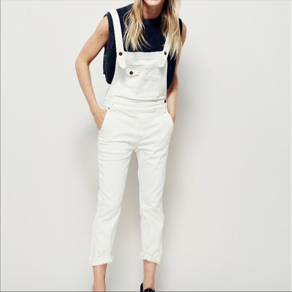 Free People White Washed Denim Overalls size 27